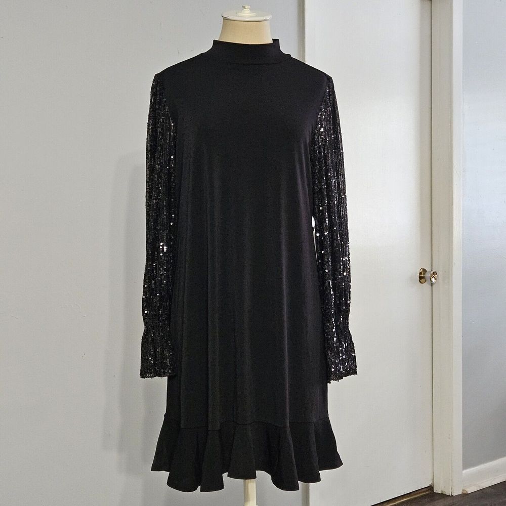 CeCe Women's Sequin Long-sleeve With Smocked Cuffs Dress Size Medium Nwt - Picture 4 of 10
